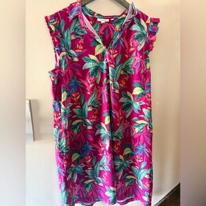 Chico's Pink Floral Blouse with Green and Yellow Accents